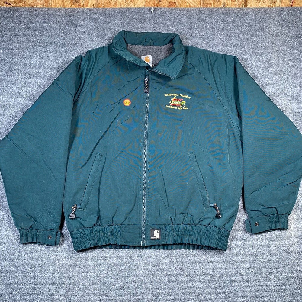 Carhartt Jacket J72 Teal Nylon Lightweight Men's Size L Full Zip Fleece Lined - Picture 2 of 10